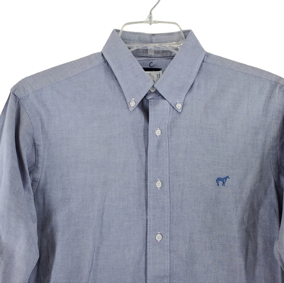 Vtg Wrangler Button Shirt Men 15.5 34 Chambray Gray Cowboy Cut X-Long Tails USA - Picture 5 of 12